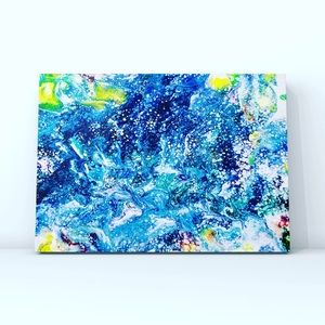 10 x 14 Blue Seas Abstract Pour with Glitter